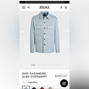 Ermenegildo Zegna Oasi Cashmere Alba Shirt - light blue/ Small - New With Tags